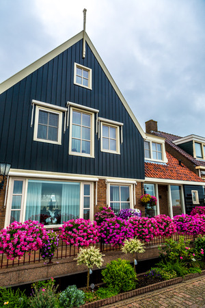 Traditional houses in Holland town Volendam, Netherlandsの写真素材