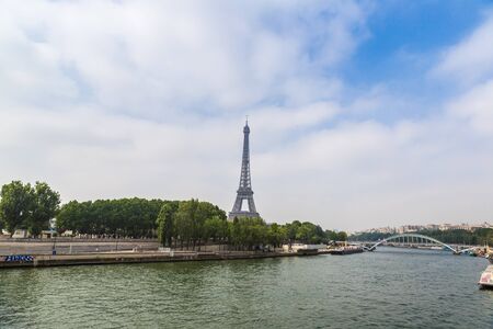 Seine in Paris and Eiffel tower in beautiful summer dayの写真素材