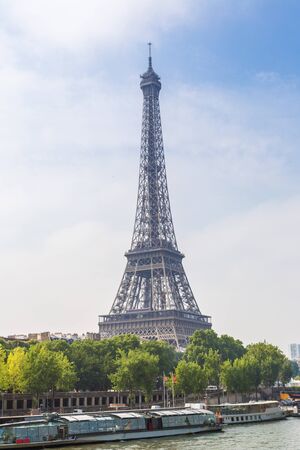 PARIS, FRANCE - JULY 14 2014: Seine in Paris and Eiffel tower in beautiful summer day in Paris, July 14, 2014のeditorial素材