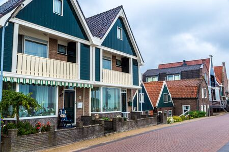 Traditional houses in Holland town Volendam, Netherlandsの写真素材