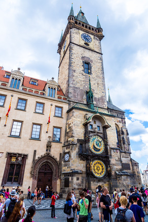 PRAGUE - JULY 21: Church of Our Lady before Tyn in evening on July 21, 2014 in Prague, Czech Republic. Church with towers height of 80 meters is a dominant feature of the Old Town of Prague.のeditorial素材