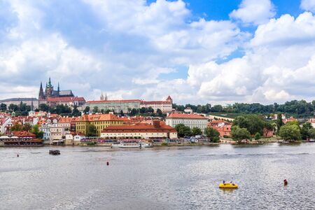 Cityscape of Prague. Panoramic view of Prague and river Vltava in Prague in summerのeditorial素材