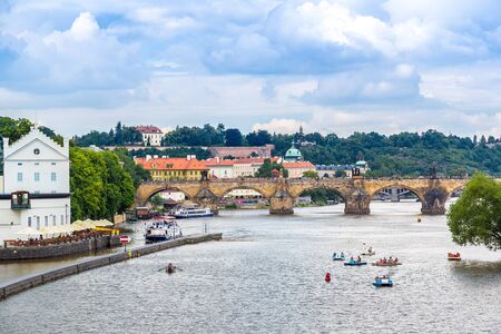 Cityscape of Prague. Panoramic view of Prague and river Vltava in Prague in summerのeditorial素材