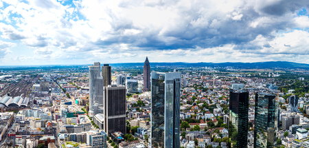 Summer panorama of the financial district in Frankfurt, Germanyの写真素材