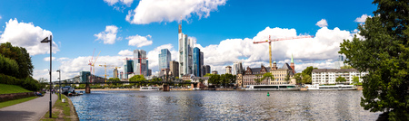 Summer panorama of the financial district in Frankfurt, Germanyの写真素材