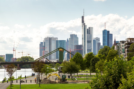 Summer view of the financial district in Frankfurt, Germany