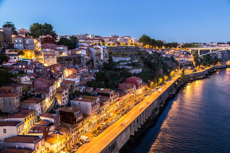 Panoramic view of Porto in Portugal at night