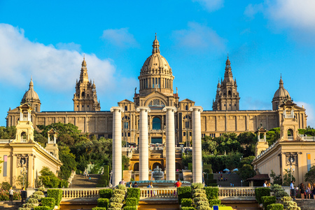 Placa de Ispania (The National Museum) in Barcelona, Spain in a summer dayのeditorial素材