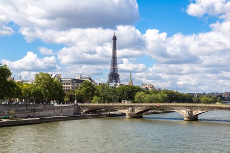 Seine and Eiffel tower in a beautiful summer day in Parisの写真素材