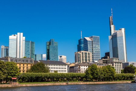 Summer view of the financial district in Frankfurt, Germanyの写真素材