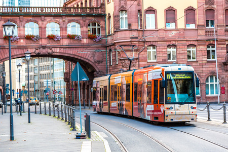 FRANKFURT, GERMANY - JULY 9: Electric tram in Frankfurt, Germany  in a summer day on July 9, 2014のeditorial素材
