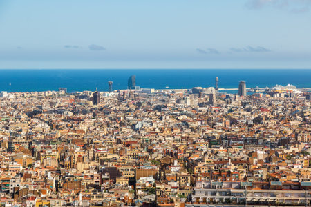 Panoramic view of Barcelona from Park Guell in a summer day in Spainの写真素材