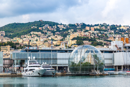 Biosphere (Glass sphere) diameter is about 20 meters in a summer day in Genoa, Italyの写真素材