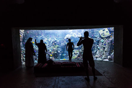 DUBAI, UAE - SEPTEMBER 30: Large aquarium in Hotel Atlantis (1,539 spacious guest rooms including...