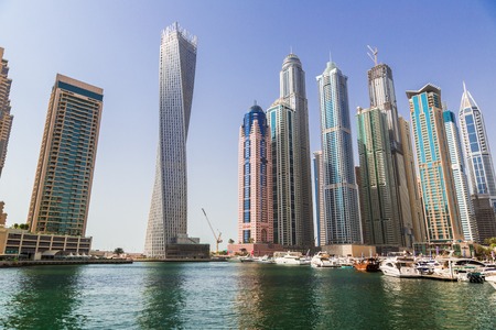 DUBAI, UAE - NOVEMBER 13: Modern buildings in Dubai Marina, Dubai, UAE. In the city of artificial channel length of 3 kilometers along the Persian Gulf, taken on 13 November 2012 in Dubai.のeditorial素材