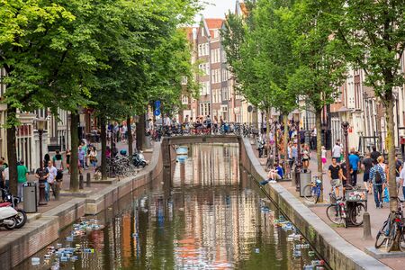 AMSTERDAM, NETHERLANDS - AUGUST 19: Red light district in Amsterdam. Amsterdam is the capital and most populous city of the Netherlands on August 19, 2014のeditorial素材