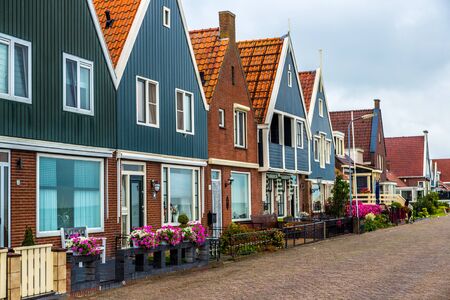 Traditional houses in Holland town Volendam, Netherlandsのeditorial素材