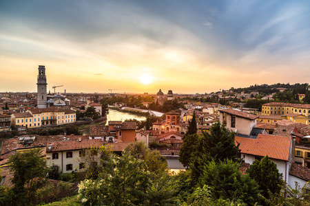 Panoramic view of Verona at sunset in Italyの写真素材