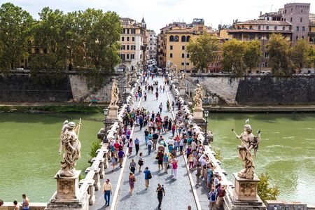 ROME - JULY 12: Panoramic above view of Sant Angelo's bridge in Rome, Italy on July 12, 2014のeditorial素材