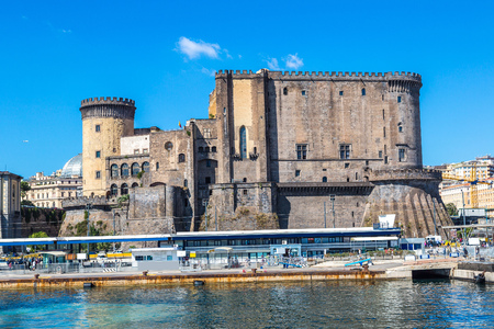 Medieval castle  Maschio Angioino in a summer day in Naples, Italy.のeditorial素材