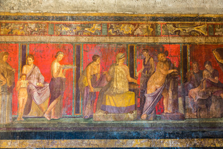Painted wall  in Pompeii city  destroyed  in 79BC by the eruption of Mount Vesuviusの写真素材