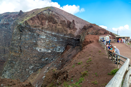 MOUNT VESUVIUS, Italy, May 11, 2014. Visitors on the crater of Mount Vesuviusのeditorial素材