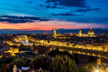 Panoramic sunset over cathedral of Santa Maria del Fiore in Florence, Italyの写真素材