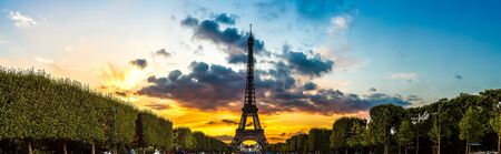 Eiffel Tower at sunset is the most visited monument in France and the most famous symbol of Parisの写真素材