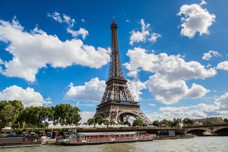 Seine and Eiffel tower in a beautiful summer day in Parisの写真素材