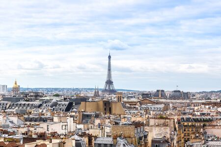Aerial view of the Eiffel Tower in Paris, France in a beautiful summer dayの写真素材