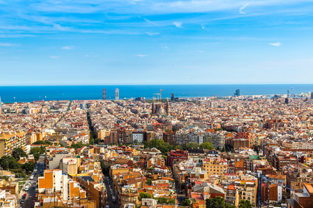 Panoramic view of Barcelona from Park Guell in a summer day in Spainの写真素材