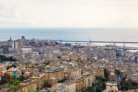 Panoramic view port of Genoa in a summer day, Italyの写真素材
