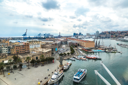 Panoramic view port of Genoa in a summer day, Italyの写真素材
