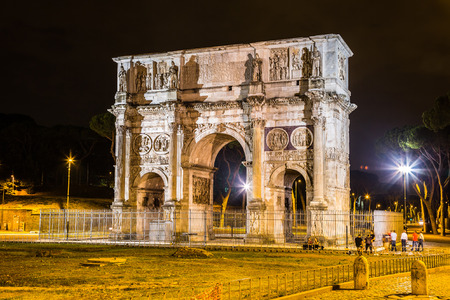 The Arch of Constantine in a summer night in Rome, Italyの写真素材
