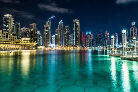 Modern skyscrapers in Dubai  in a summer nightのeditorial素材