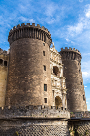 Medieval castle  Maschio Angioino in a summer day in Naples, Italy.のeditorial素材