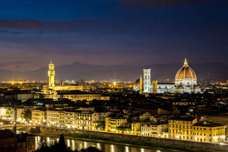 Panoramic sunset over cathedral of Santa Maria del Fiore in Florence, Italyの写真素材
