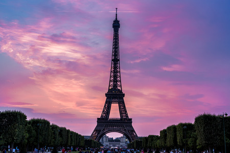 PARIS, FRANCE - JULY 14 2014: Eiffel Tower at sunset is the most visited monument in France and the most famous symbol of Paris, July 14, 2014のeditorial素材