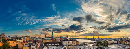 Night view of Gamla Stan, the old part of Stockholm, Sweden in summerの写真素材