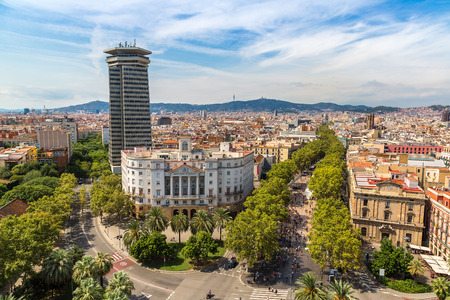 Panoramic view of Barcelona from Park Guell in a summer day in Spainのeditorial素材