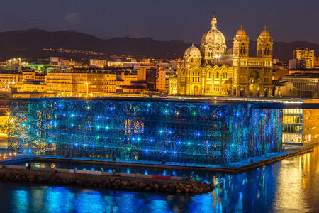 Saint Jean Castle and Cathedral de la Major and the Vieux port in Marseille, Franceのeditorial素材