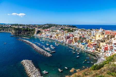 Procida island in a beautiful summer day in Italyの写真素材