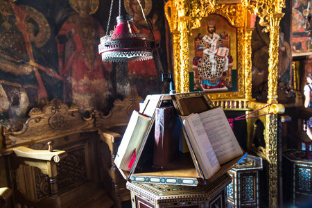 Interior of monastery in a summer day in Meteora, Greece