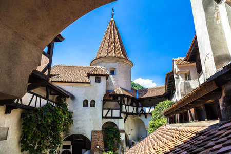 Bran castle in inner yard  in a summer day in Transylvania, Romaniaのeditorial素材