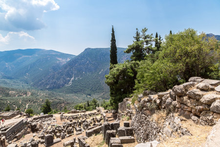 The Temple of Apollo in Delphi, Greece in a summer day