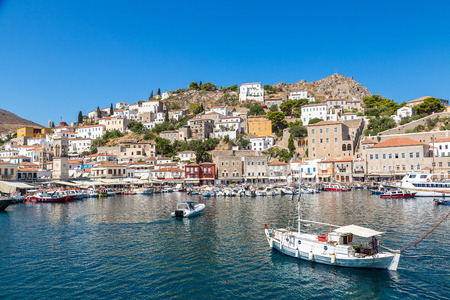 Boats at Hydra island in a summer day in Greeceの写真素材
