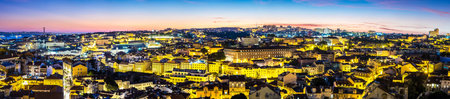 Aerial view of Lisbon at night, Portugal.の写真素材