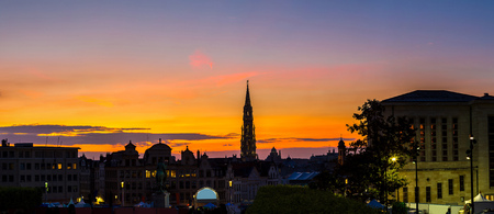 Panorama of Brussels city center at summer nightの写真素材