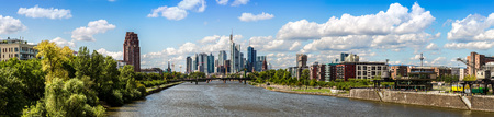 Summer panorama of the financial district in Frankfurt, Germanyの写真素材