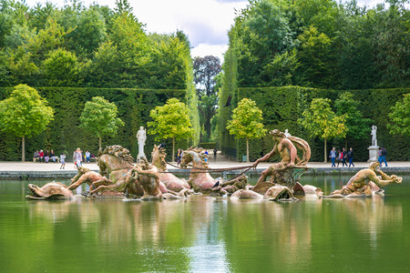 VERSAILLES, FRANCE - August 7, 2014: Fountain of Apollo in garden of Versailles Palace in a beautful summer day in France on August 7, 2014, France.のeditorial素材